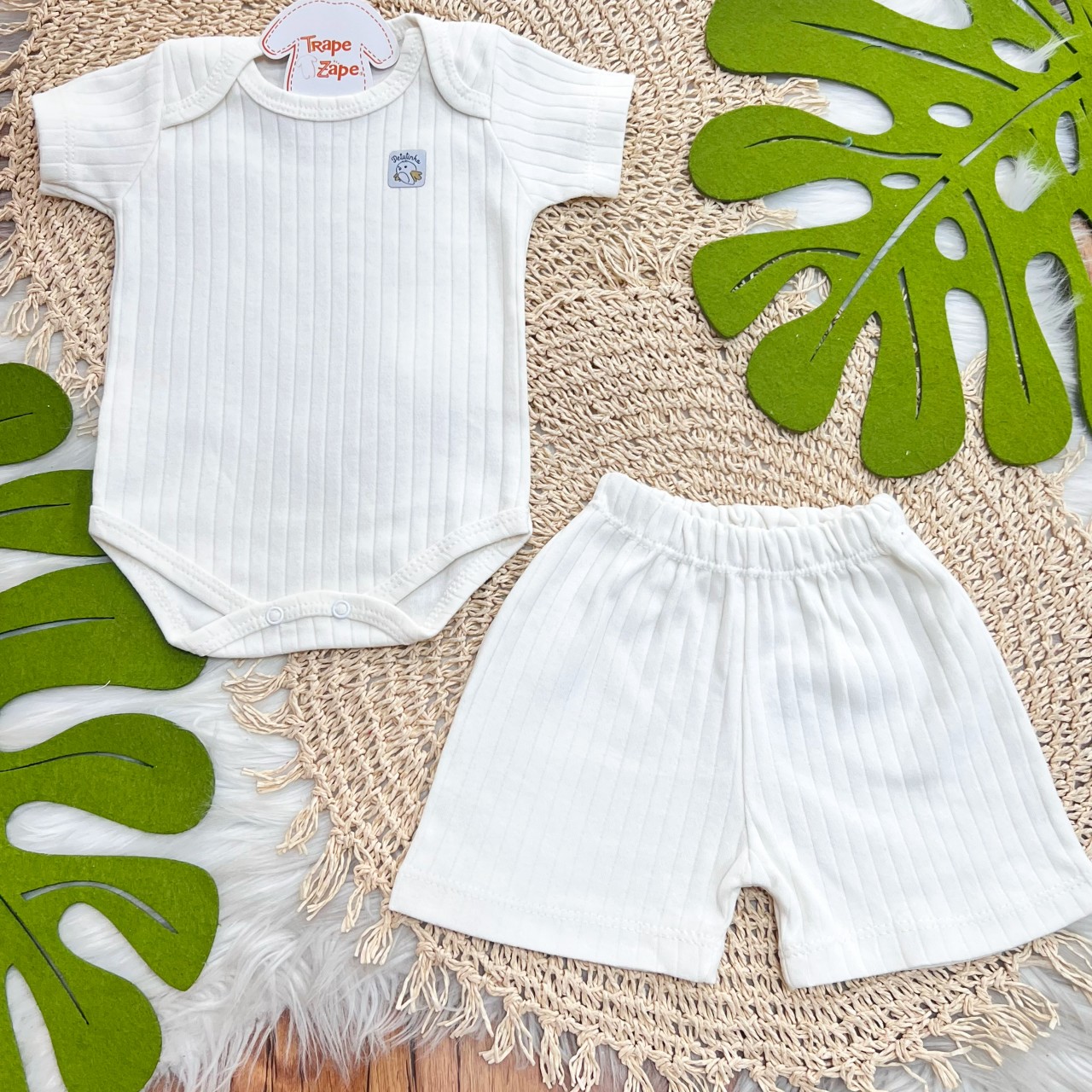 Conj. Body m/curta e Short Canelado - Off White